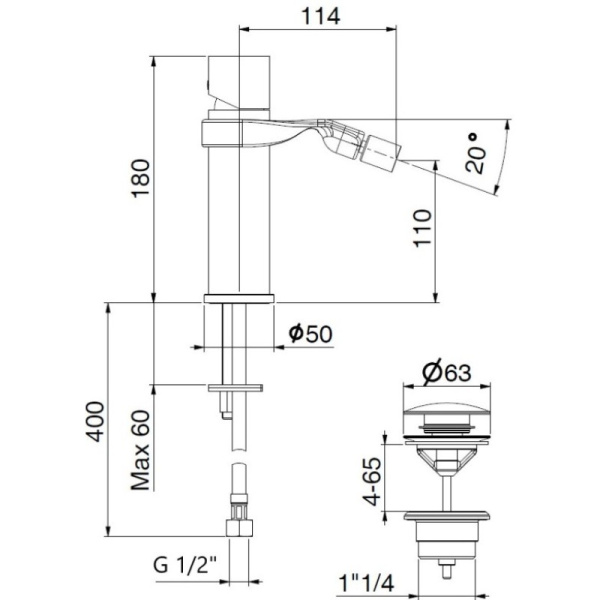 смеситель для биде webert one-b nb840102441 цвет черный матовый / нержавеющая сталь