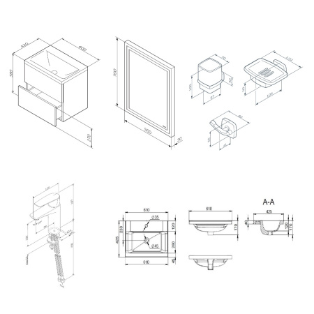 комплект для ванной комнаты am.pm gem bk90gm подвесной