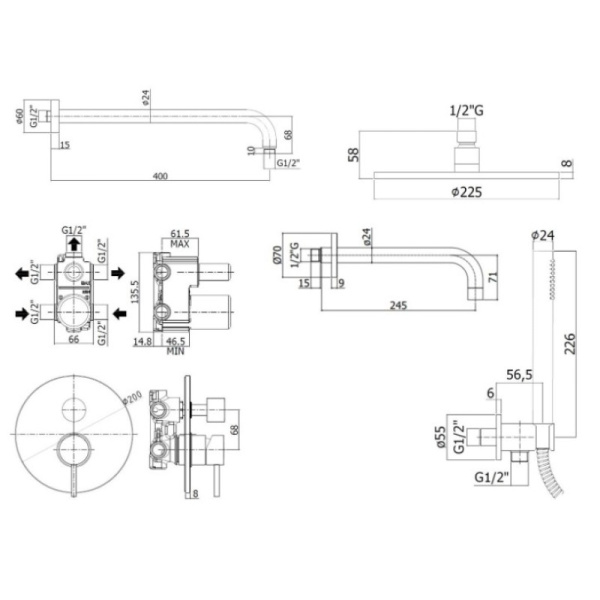 душевой комплект paffoni light kitlig019bo141 22.5 см, белый матовый