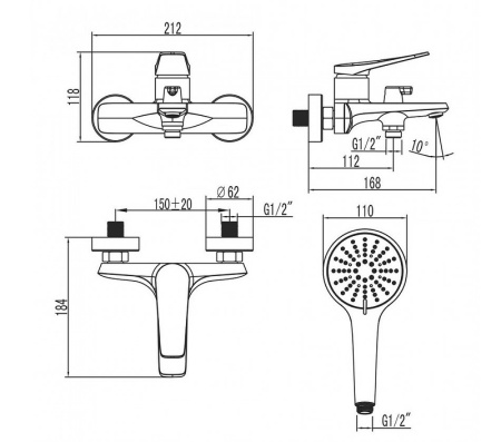смеситель для ванны lemark bronx lm3714bl черный