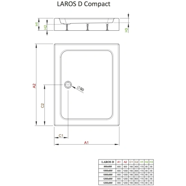 душевой поддон 90x80 см radaway laros d compact sld8917-01