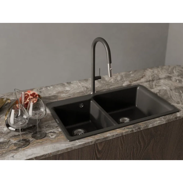 смеситель для кухни rivelato asti 3972500 nero cromo с выдвижным изливом, хром/черный