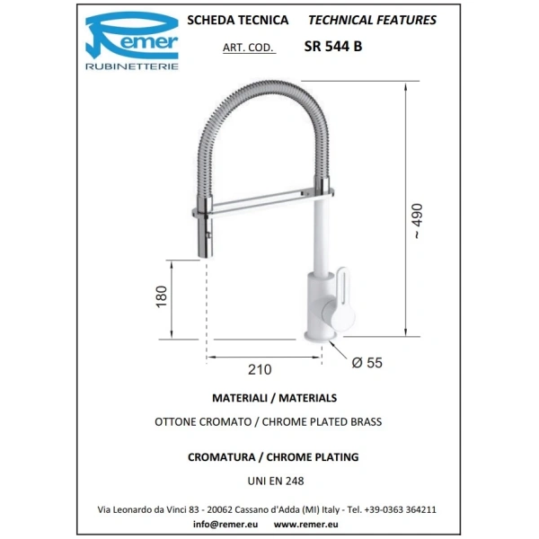смеситель для кухни remer sr544b