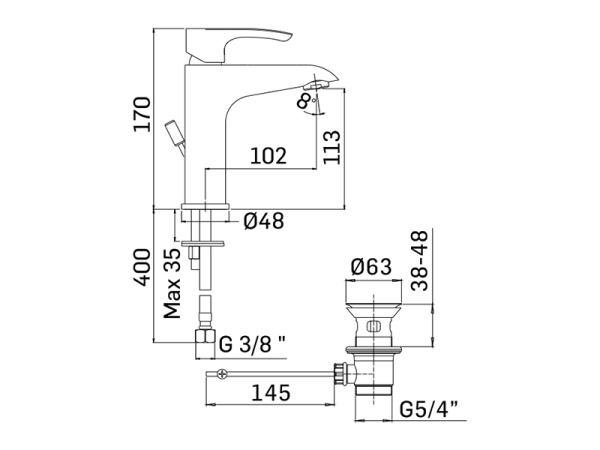 смеситель для раковины mamoli smmile 435100000a51 с донным клапаном, цвет хром