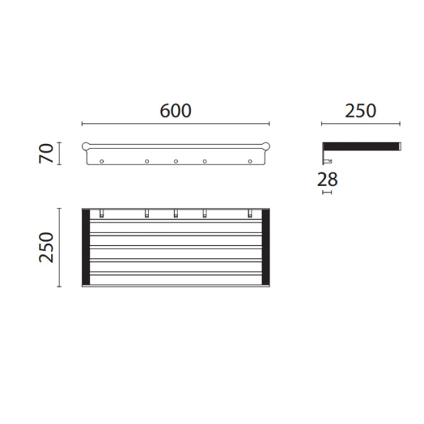 Полка для полотенец 60 см Oasis Defile 0DFL00400702060CR (0AGD007CR) подвесная, цвет: хром