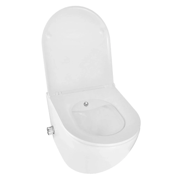 унитаз azario grado az-046e-nr подвесной, безободковый, с сиденьем микролифт, с функцией биде, 42.5x36.5x36.5 см, белый