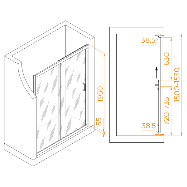 душевая дверь rgw passage pa-016b 150 350801615-14 профиль черный, стекло прозрачное