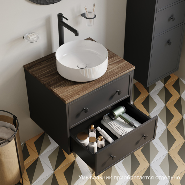 тумба подвесная со столешницей мдф, макадамия орех 60 см iddis torr tor60dmi95k темно-серый