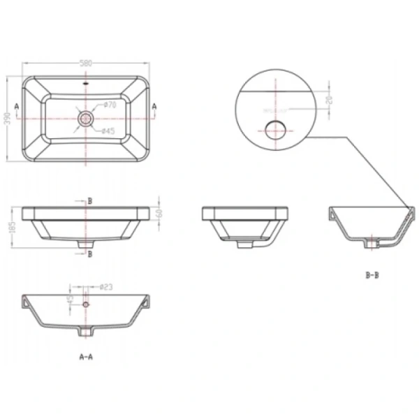 раковина накладная bravat meissen c22206w-eng 58 x 39 x 18.5 см, белый