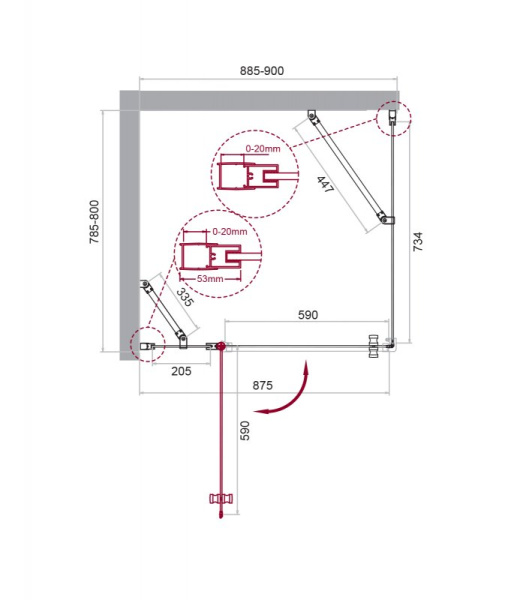 душевой уголок belbagno etna 90х80 etna-ah-12-90/80-c-cr профиль хром стекло прозрачное