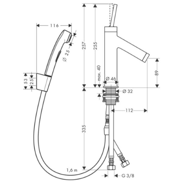 смеситель для раковины с гигиеническим душем axor starck 10300000
