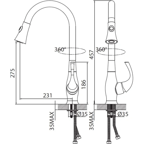смеситель для кухни creavit mf8890d с выдвижным изливом, хром