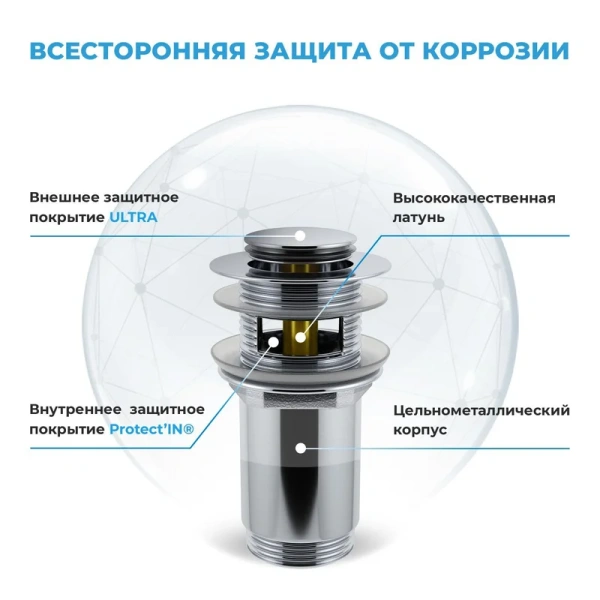 комплект wellsee drainage system 182114001 32 мм, бутылочный, хром