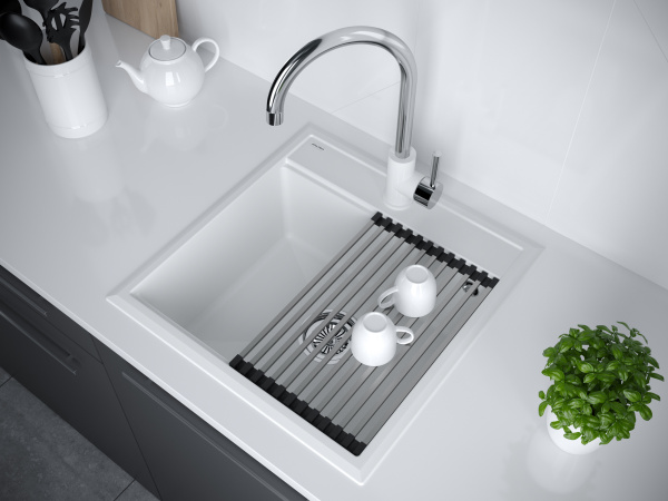мойка stepia 50, it-granit + ролл-мат step брашированная нерж. сталь, pm115051-wh+r375-bs