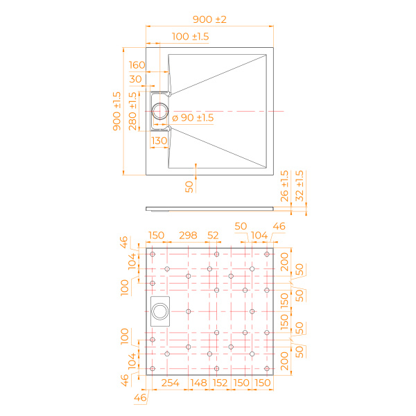 душевой поддон из стеклопластика rgw tus-w 90×90 55370199-01 белый