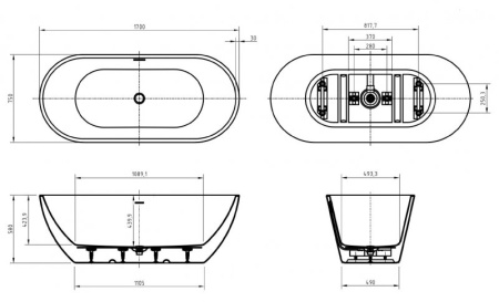 акриловая ванна belbagno uno 170x75 bb701-1700-750-k без гидромассажа