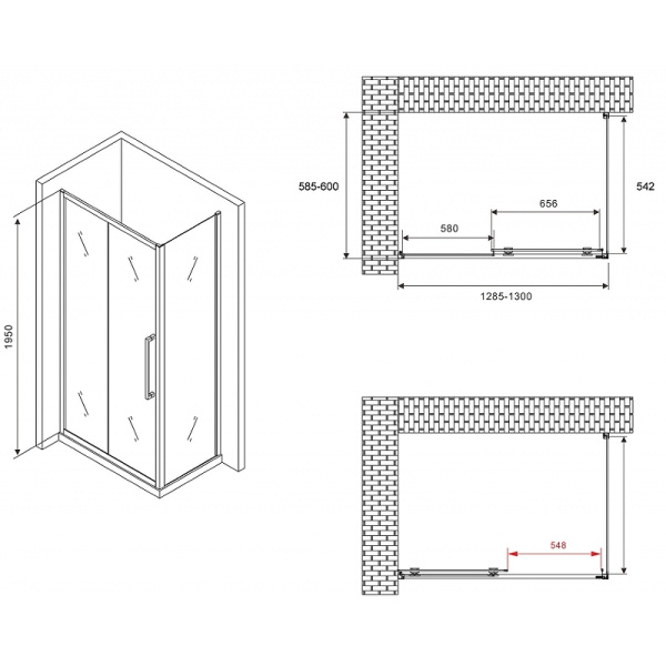 душевой уголок abber schwarzer diamant 130x60 ag30130bхh-s60b профиль черный, стекло прозрачное