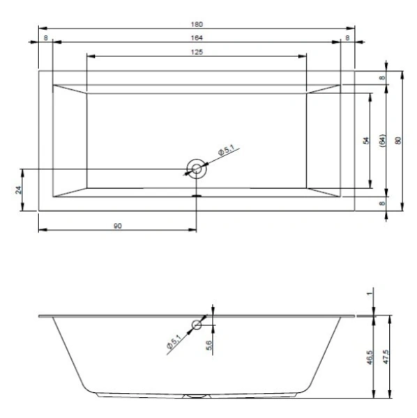 акриловая ванна riho lugo 180x80 b133001005 (bt0200500000000) без гидромассажа