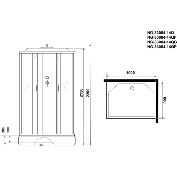 душевая кабина niagara classic 100х80 ng-33084-14q без гидромассажа