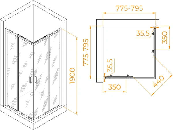 душевой уголок rgw passage pa-31 80х80 см, профиль хром, стекло прозрачное