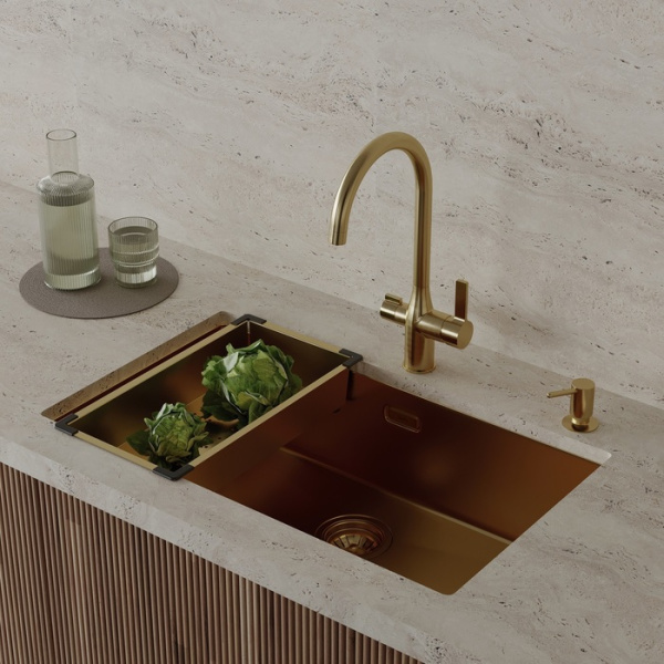 коландер iddis kitchen line kol23mgi59 нержавеющая сталь, матовое золото 426*231